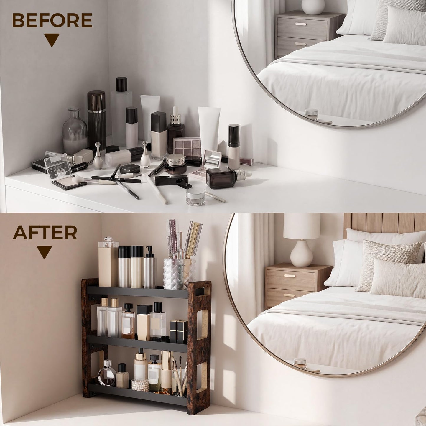 UJQSUN Bathroom Organizers and Storage,Bathroom Counter Organizer,Bathroom Counter Shelf,Bathroom Sink Organizer,Vanity Organizers,Vanity Storage,Perfume Display,Perfume Storages(Brown 3 Tier)