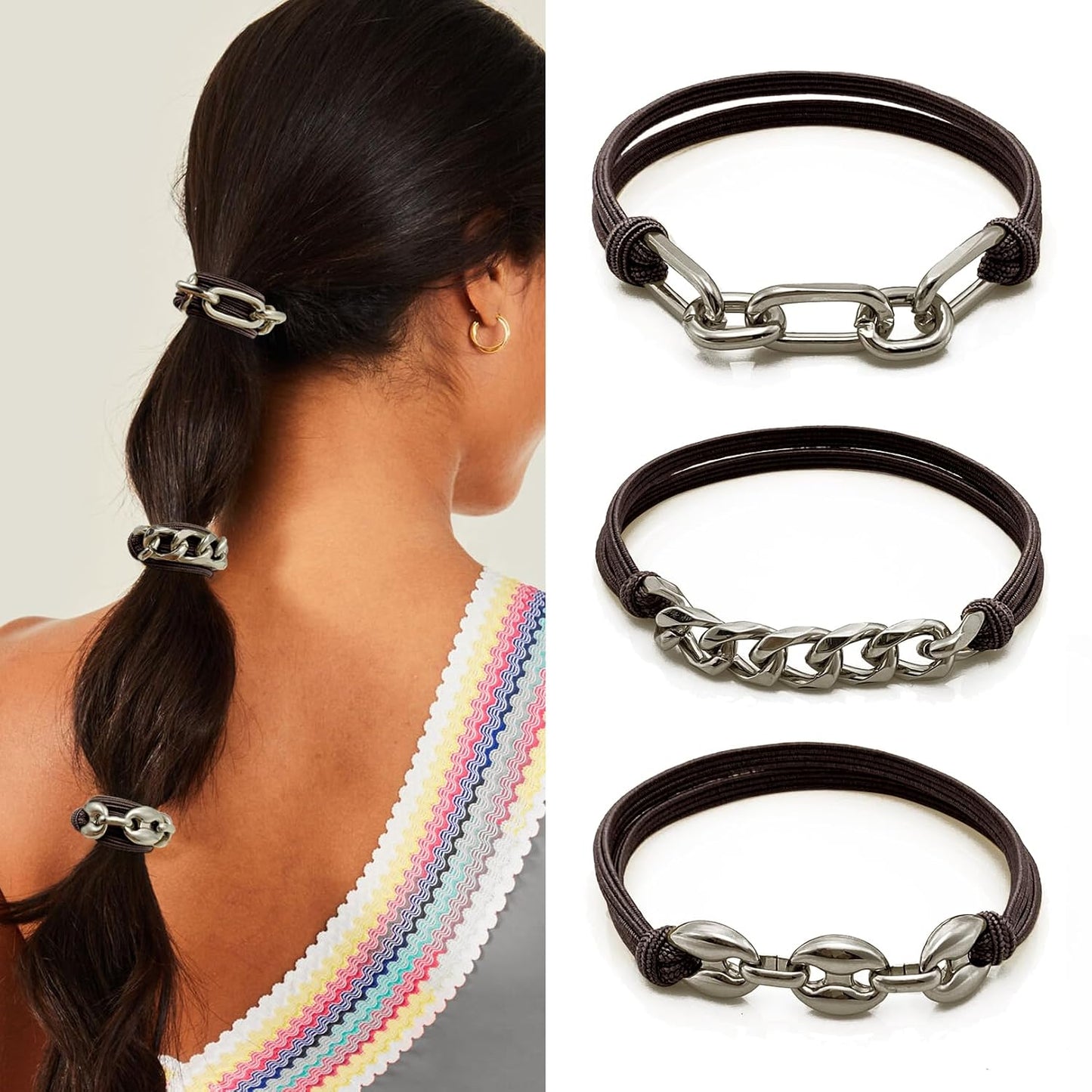 Blonde Boho Hair Ties Bracelet - Trendy Elastic Ponytail Holders with Gold Bead | Ideal for Thick, Thin, Curly Hair (Beige)