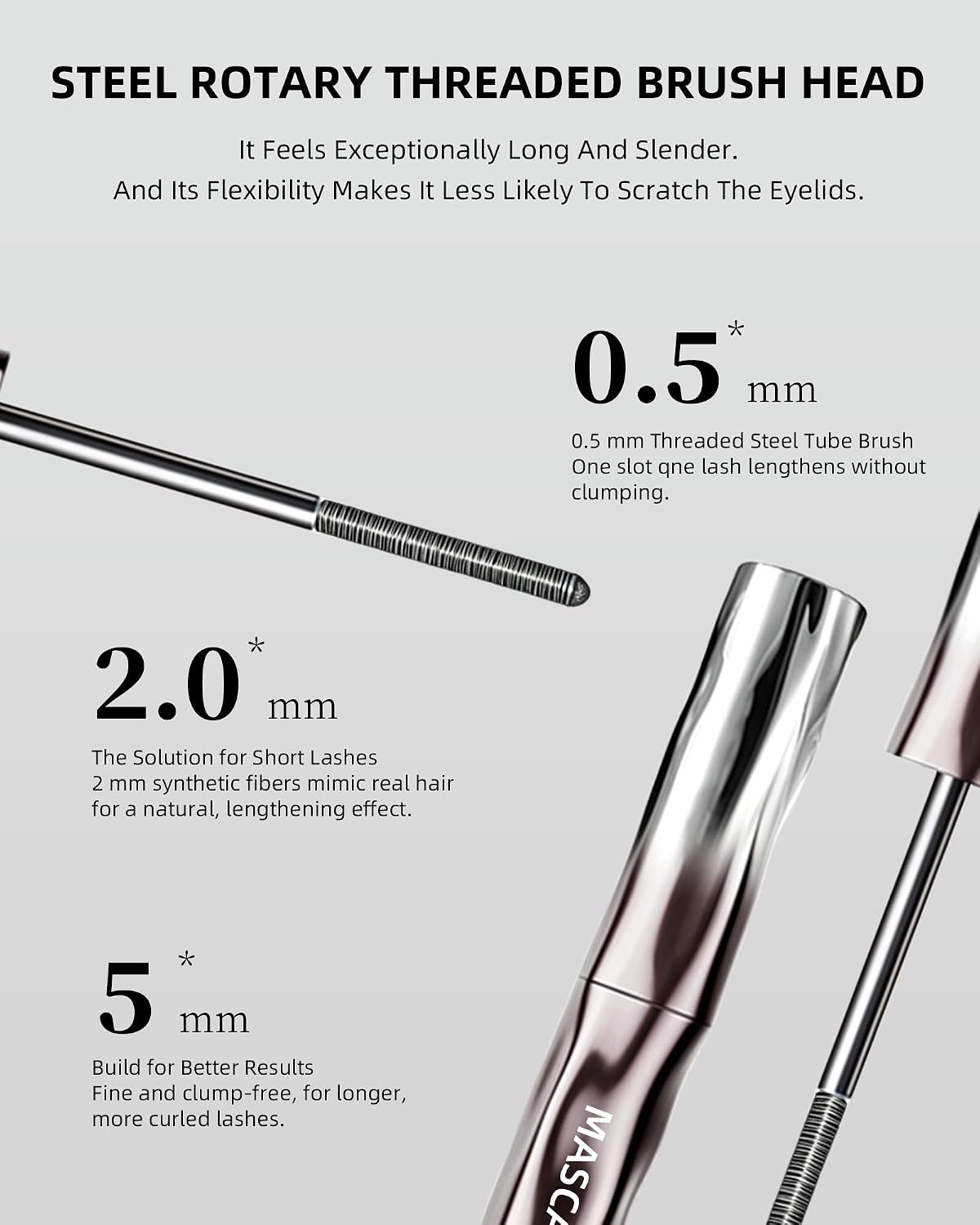 Black Washable Metal Rod Mascara - Waterproof Iron Wand for Volume & Length | 3D Curling, Smudge-Proof Fiber Lash