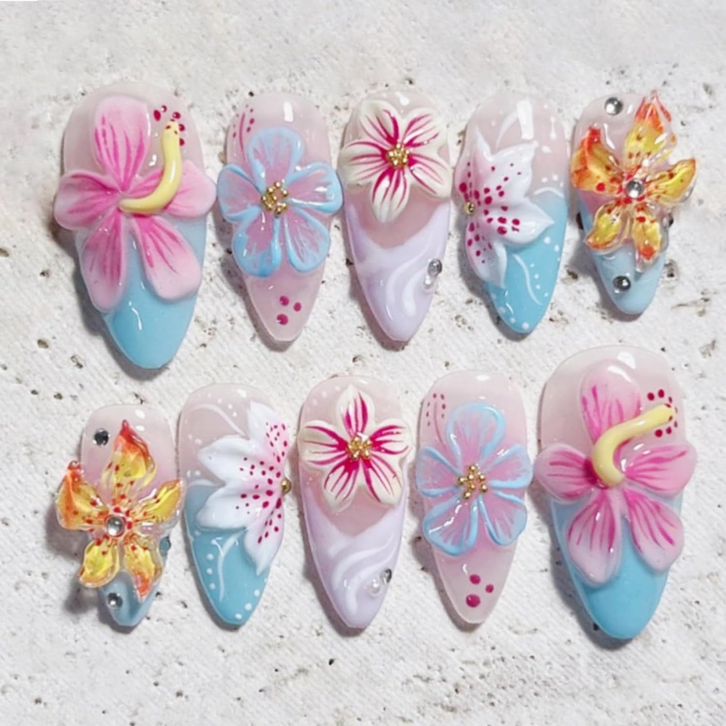 French Tip Press-On Nails - Medium Almond Red Bow Design | Reusable Pink Acrylic 30 Pcs