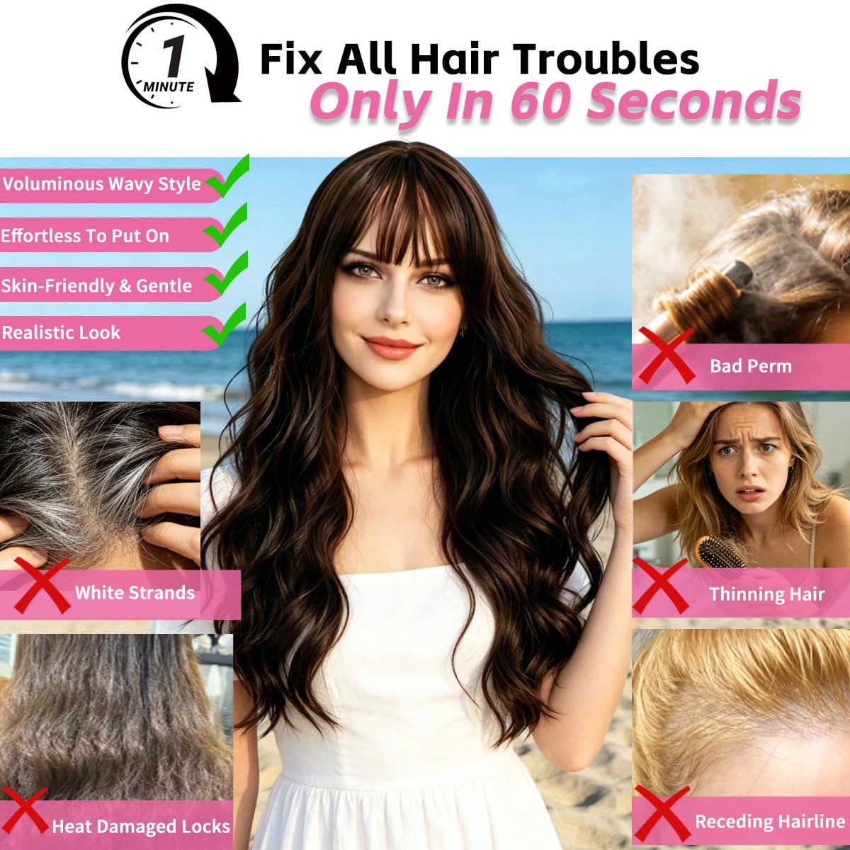 Allssur 20 Inch Hair Topper,Hair Toppers For Women With Thinning Hair, Synthetic Toppers Hair Pieces For Women With Bangs Cheaper Than Human Hair Lightweight & Breathable And Volume & Coverage