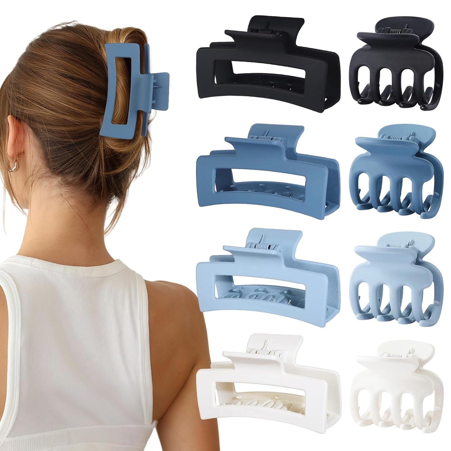 Medium Hair Clips for Women - 8 Pcs Small Claw Clips for Thin & Thick Hair | Rectangle Jaw Hair Accessories in Black