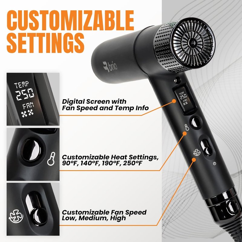 Brio Compact Hair Dryer with Digital Brushless | Lightweight Design, Blow Dryer, Perfect for Travel (Black)