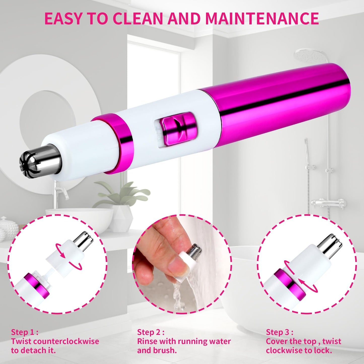 Ear and Nose Hair Trimmer for Women Nose Hair Clipper Professional Painless Noses Trimmer Ladies Eyebrow and Facial Hair Trimmer Battery-Operated, Waterproof Dual Edge Blades for Easy Cleansing