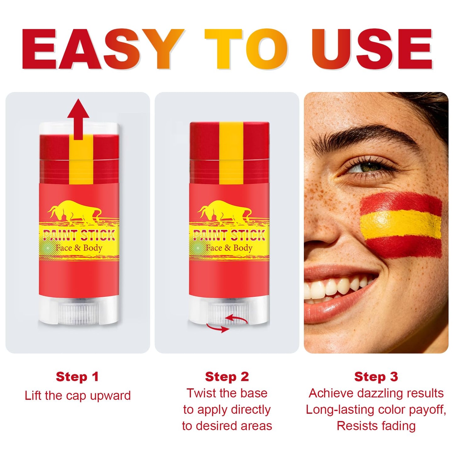 Red Yellow and Red Spain Face Body Paint Stick for 2026 World Cup Fan Soccer Baseball Softball Sports Eye Black Stick Makeup (Spain)