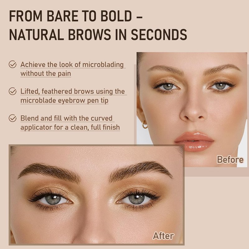 Dual-Ended Microblading Eyebrow Pencil - 2-In-1 Liquid with Curved Tip & Waterproof Formula | 04 Black Brown