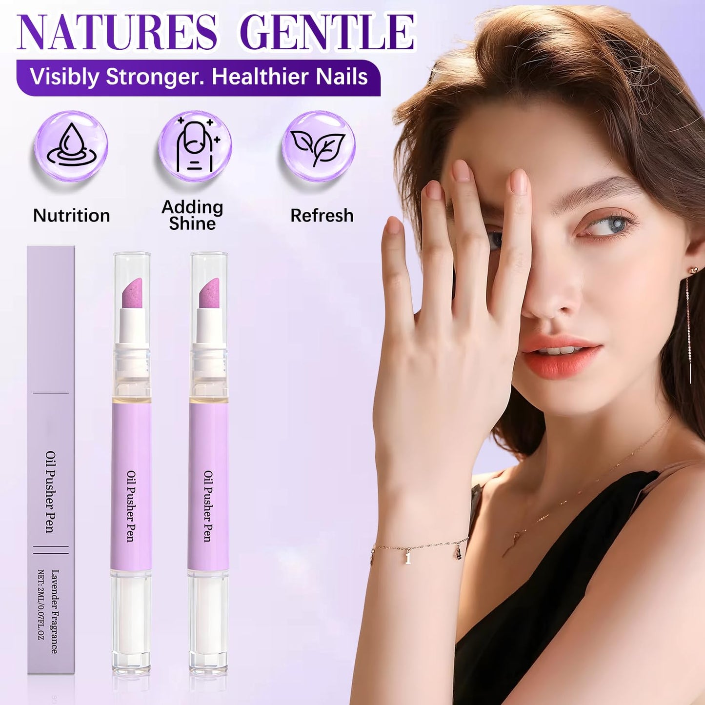 2-in-1 Cuticle Pusher & Oil Pen Set - Portable Nail Care Tools for Dry, Damaged Nails | Moisturizes & Strengthens