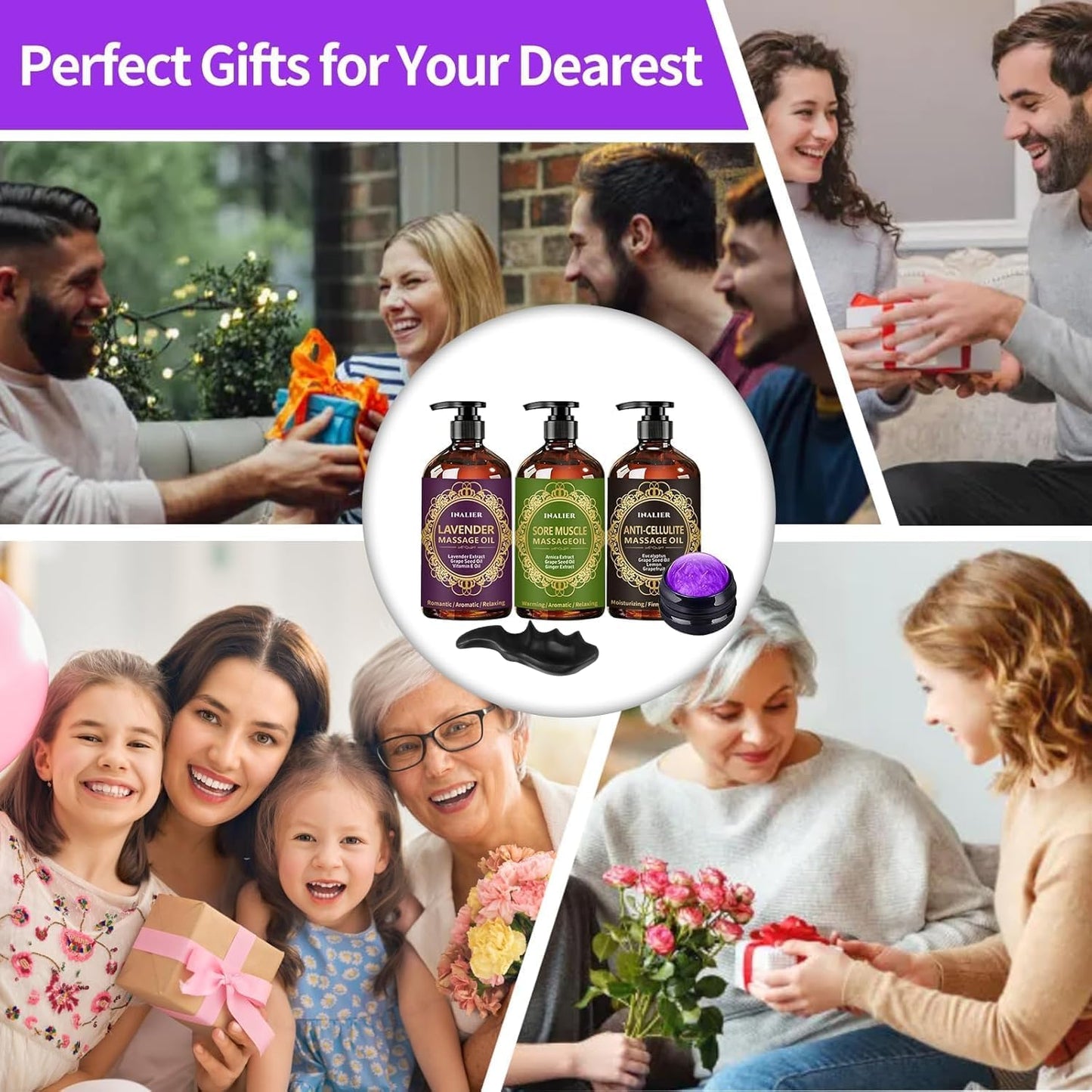 Massage Oil Set for Men | 3-Pack Arnica & Lavender Therapy Oils with Massage Ball & Thumb Saver Tool