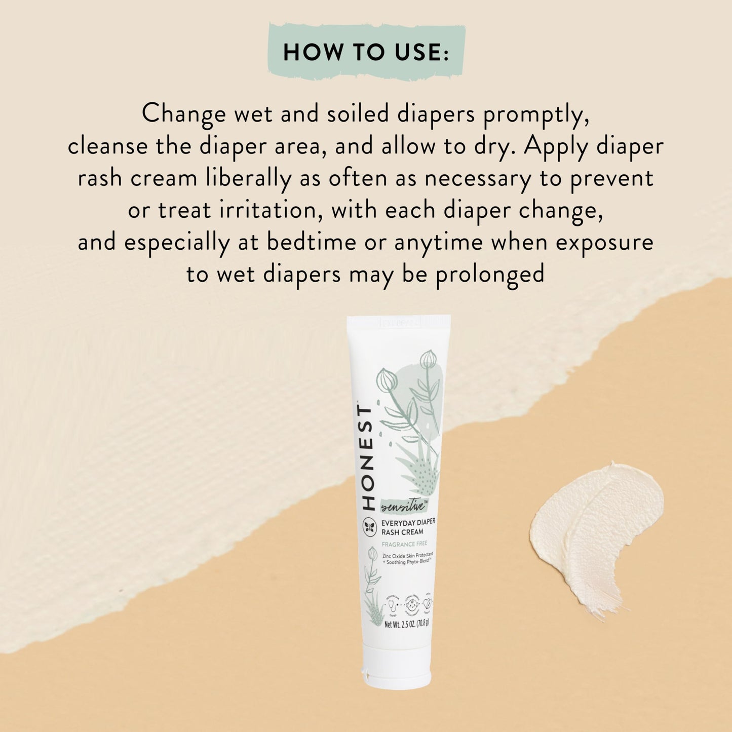 The Honest Company Diaper Rash Cream, Hypoallergenic, Cruelty-Free, 2.5 oz