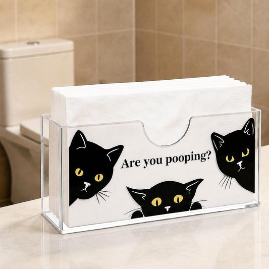Funny Cat Acrylic Napkin Holder - Clear Vertical Dispenser for Bathroom Decor | Cute Gag Gift for Cat Lovers