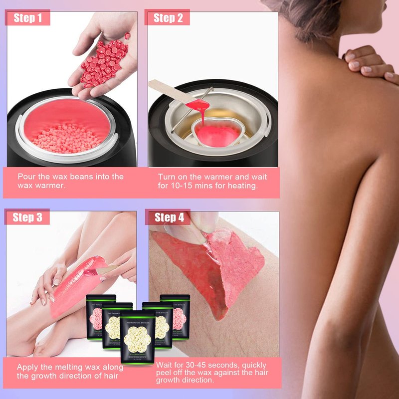 Hard Wax Beans 17.5Oz, Hair Removal Body European Brazilian Pearl Waxing Beads For Women Men Include 10 Waxing Spatulas For Bikini, Eyebrow, Face, Armpit 5 Packs