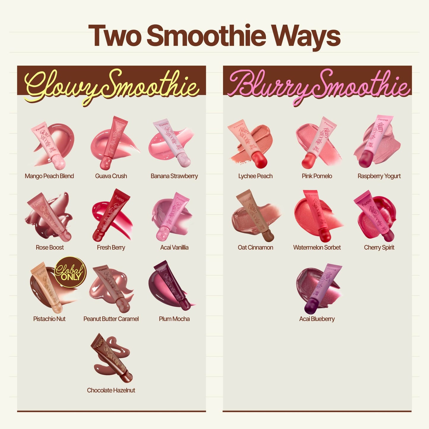 fwee Glowy Smoothie Tinted Lip Balm | MANGO PEACH BLEND | Hydrating Glossy Balm, Instant Shine & Moisture Lip Serum, Sheer-Tinted, PDRN, Glowy Finish, Long lasting lip care | 9.5g