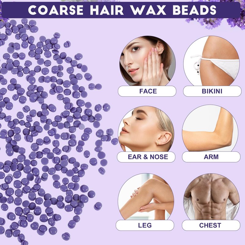 Hard Wax Beads, 1.5 lb Scented Brazilian Waxing Bead for Sensitive Skin, Stripless Coarse Hair Removal Waxing Bead for Bikini Line, Body, Face, Arms, Legs, Back, Chest, 10 Wooden Sticks