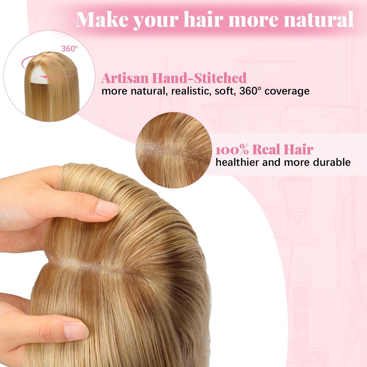 HappyNewHair Hair Toppers for Women Real Human Hair, 6x7inch Large Base Chocolate Brown Hair Pieces for Women with Thinning 55g 360°Cover Topper Add Volume 12inch
