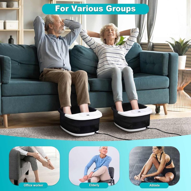 Foot Spa Bath Massager with Heat | 22 Massage Rollers, Temperature Control, Jets & Bubbles - Black