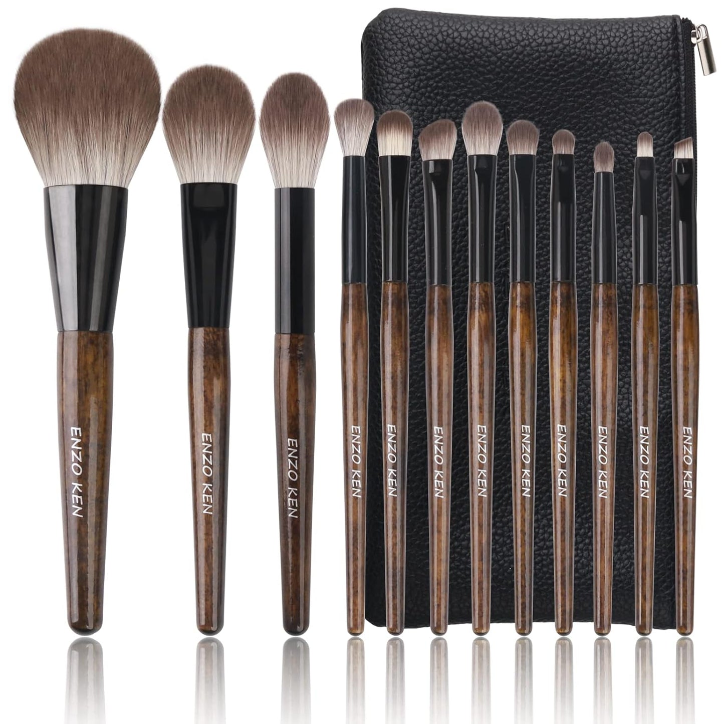 Natural Goat Hair Makeup Brush Set - Professional Walnut Cosmetic Brushes with Case | Soft Bristles for Flawless Application