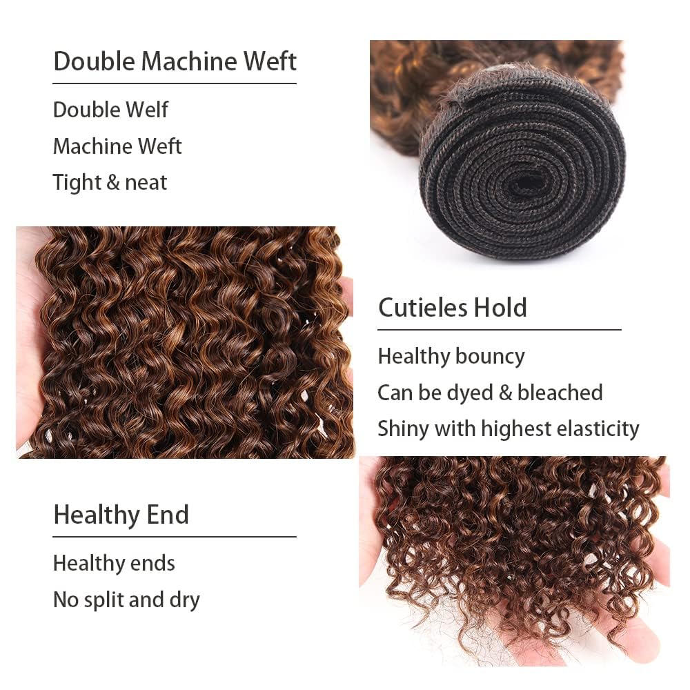 Light Brown Bundles Human Hair Highlight Kinky Curly Bundle Brazilian Virgin Hair 1 Bundle 28 Inch 4/30 Kinky Curly Bundle Human Hair Weave 100g
