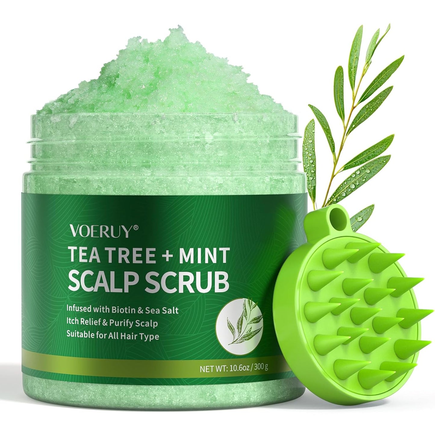 Tea Tree Scalp Scrub - Exfoliating Shampoo with Mint Oil & Silicone Massager | 10.6oz/300g