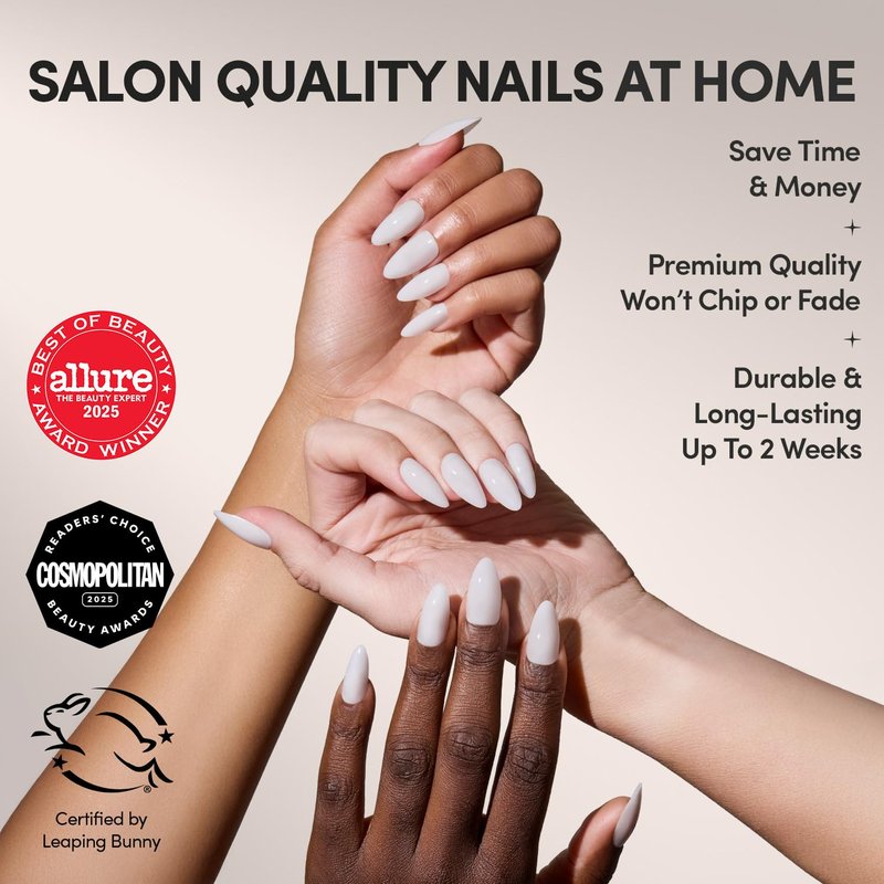 Glamnetic Press-On Nails | Medium Almond Milky White Fake Nails - 30 Nail Kit with Glue, 15 Sizes Available