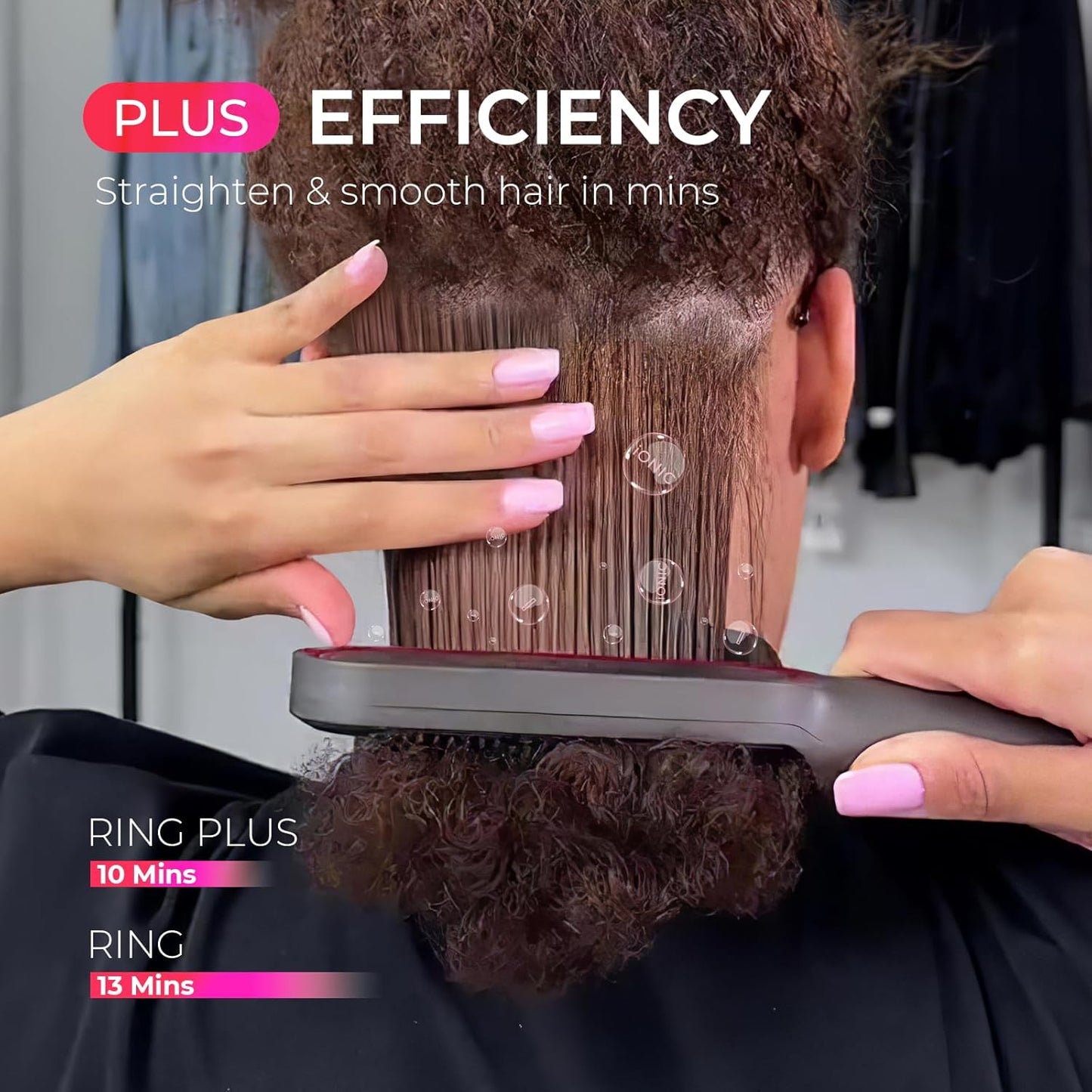 TYMO Ring Plus Ionic Hair Straightener Brush - Titanium Coated, 9 Temp Settings, LED Display | Dual Voltage Styling Tool for Women