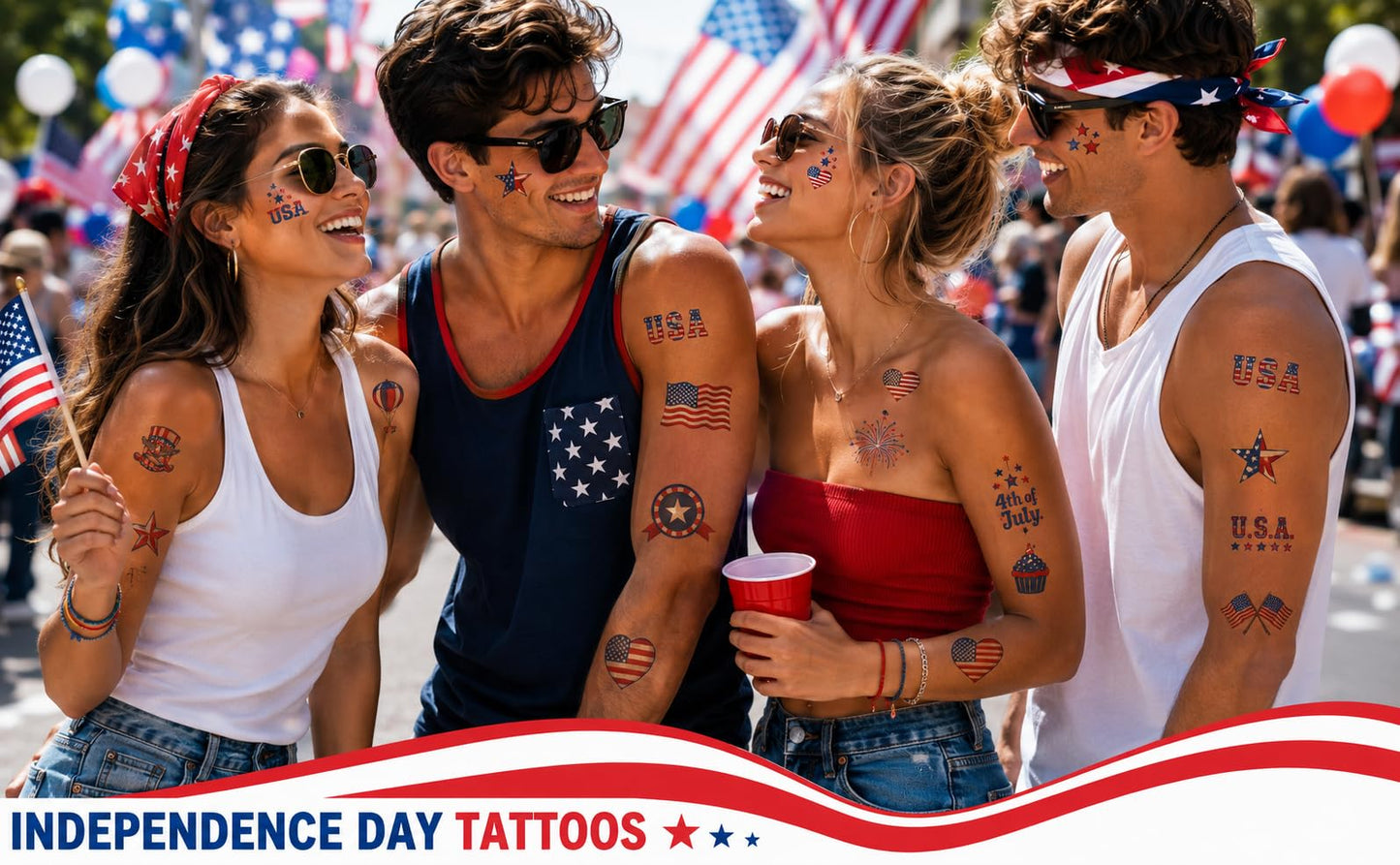 120+ PCS 4th of July Temporary Tattoos, Patriotic Waterproof Fake Tattoos with American Flag Eagle Fireworks Designs, Independence Day Party Favors Supplies for USA Memorial Day Parade