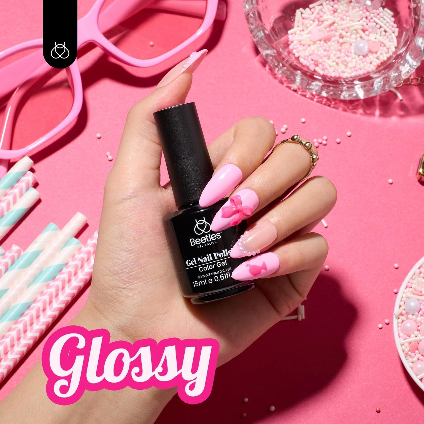 Beetles Pink Gel Nail Polish 15ML Soak Off UV Gel for Pastel Nail Art