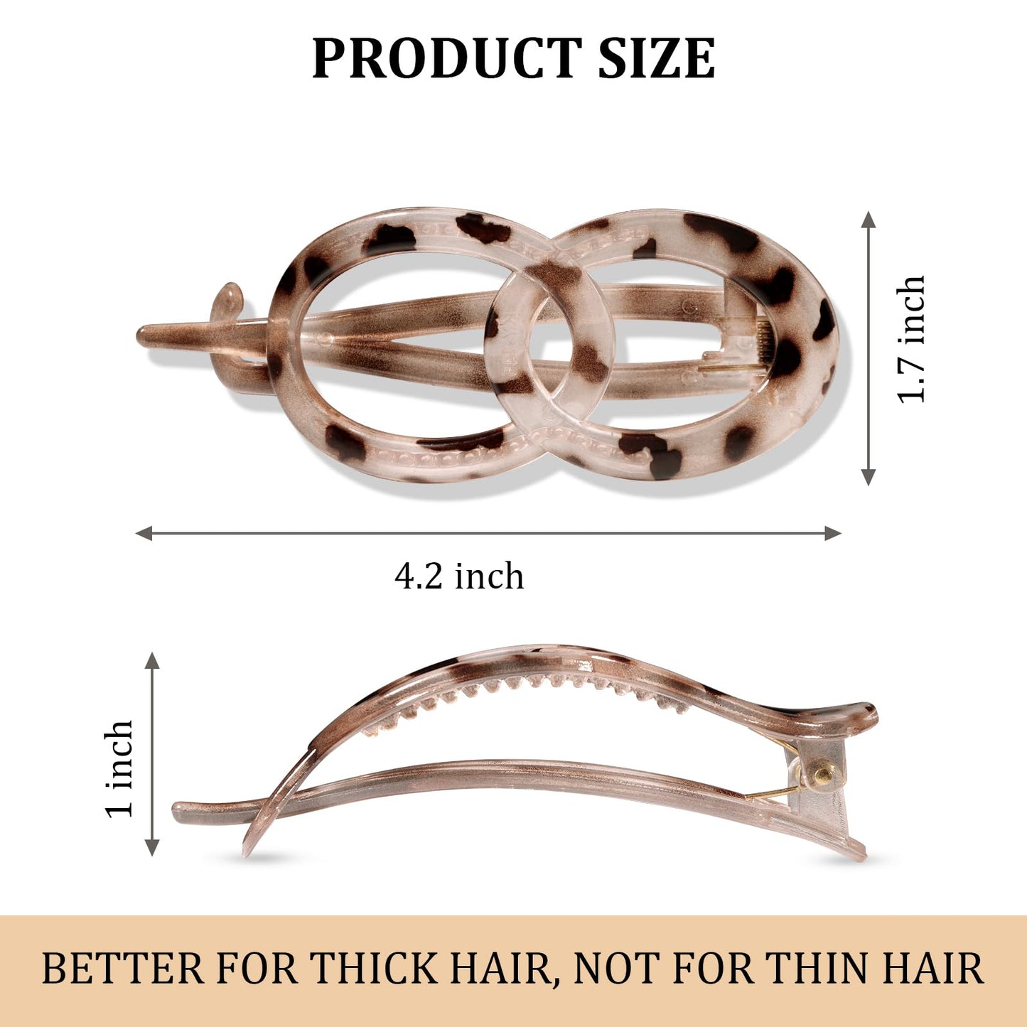 Amlaidu Large Flat Hair Clips for Thick Hair, French Claw Clips for Women, Lay Flat Duckbill Hairclips, Non-Slip, Strong Hold - Leopard Print,4Pcs