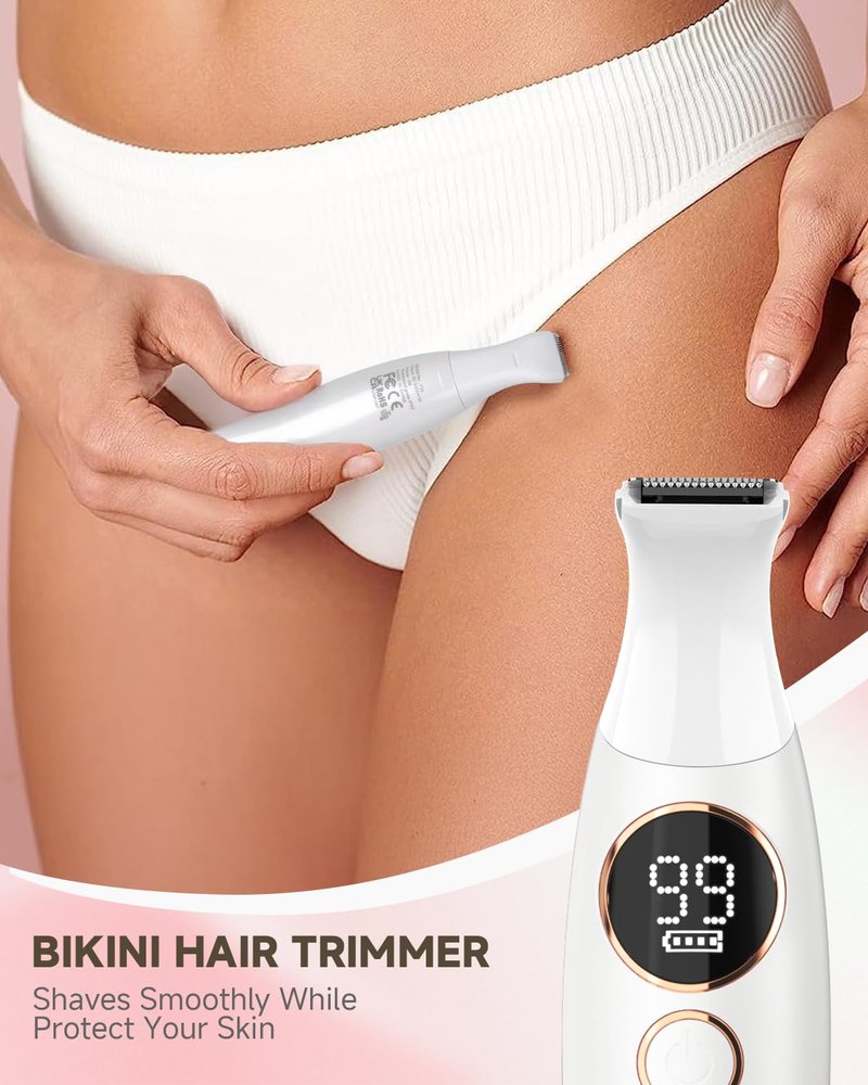 Bikini Trimmer for Women 5 in 1 Electric Razor, Rechargeable LED Display IPX7 Waterproof Hair Removal for Face, Leg, Armpit, Eyebrow, Pubic, Ideal Gift for Women