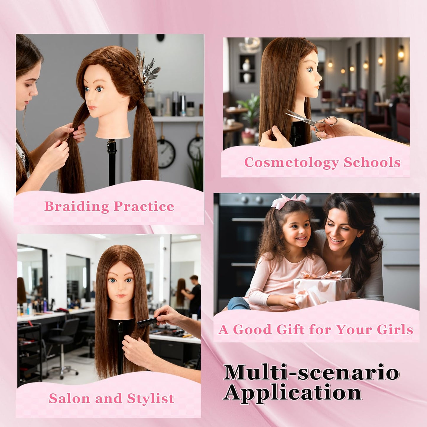 Beauty Star Mannequin Head with 100% Real Human Hair -18inch Doll Styling Head for Braiding Practice & Cosmetology Training, Updos, Manikin Head Includes Clamp Stand（Dark Brown Hair and Blue Eyes)