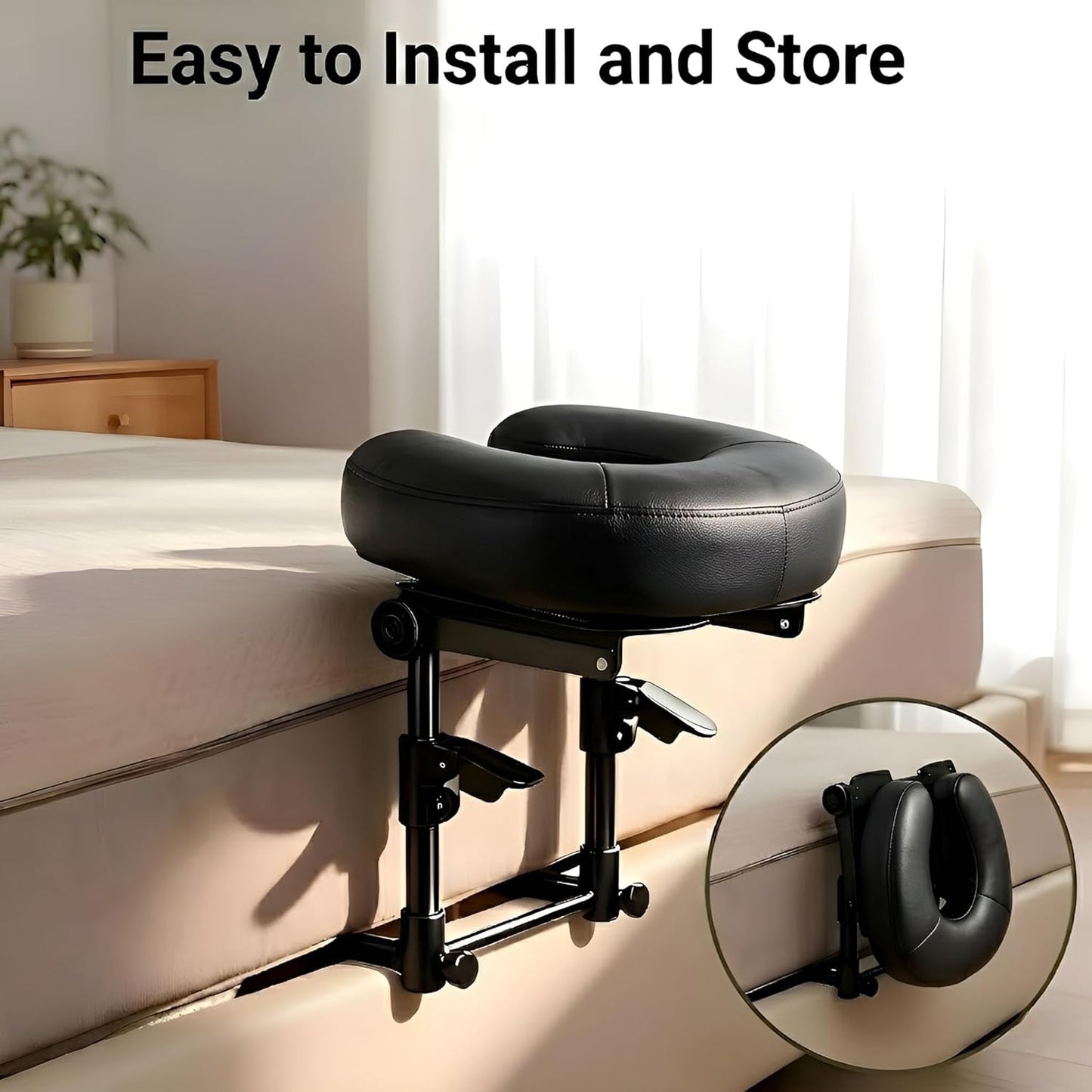 Massage Headrest for Bed - Adjustable 18" SPA Face Cradle Cushion | Home Salon Support (Black)