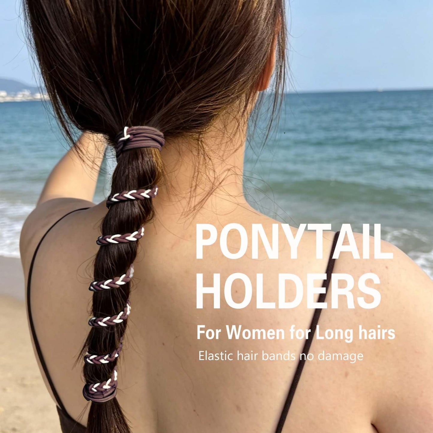 Sport Hair Ties for Women, 25" 4 Packs Soft Nylon Elastic Ponytail Holders for Thick,Curly,Fine Hair Spiral Pony Tail Wrap Tie Long Womens Accessories for Swim,Riding,Running,Workout,GYM (Brown&Black)