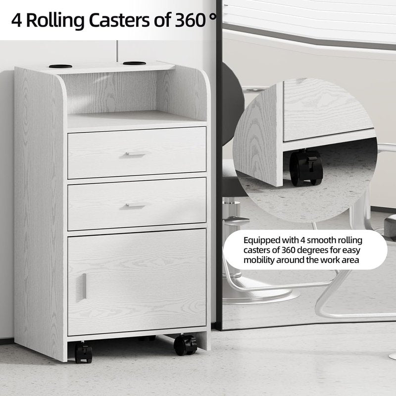 Salon Station for Hair Stylists - Mobile Organizer Trolley Cart with Wheels | White Beauty Barber Station