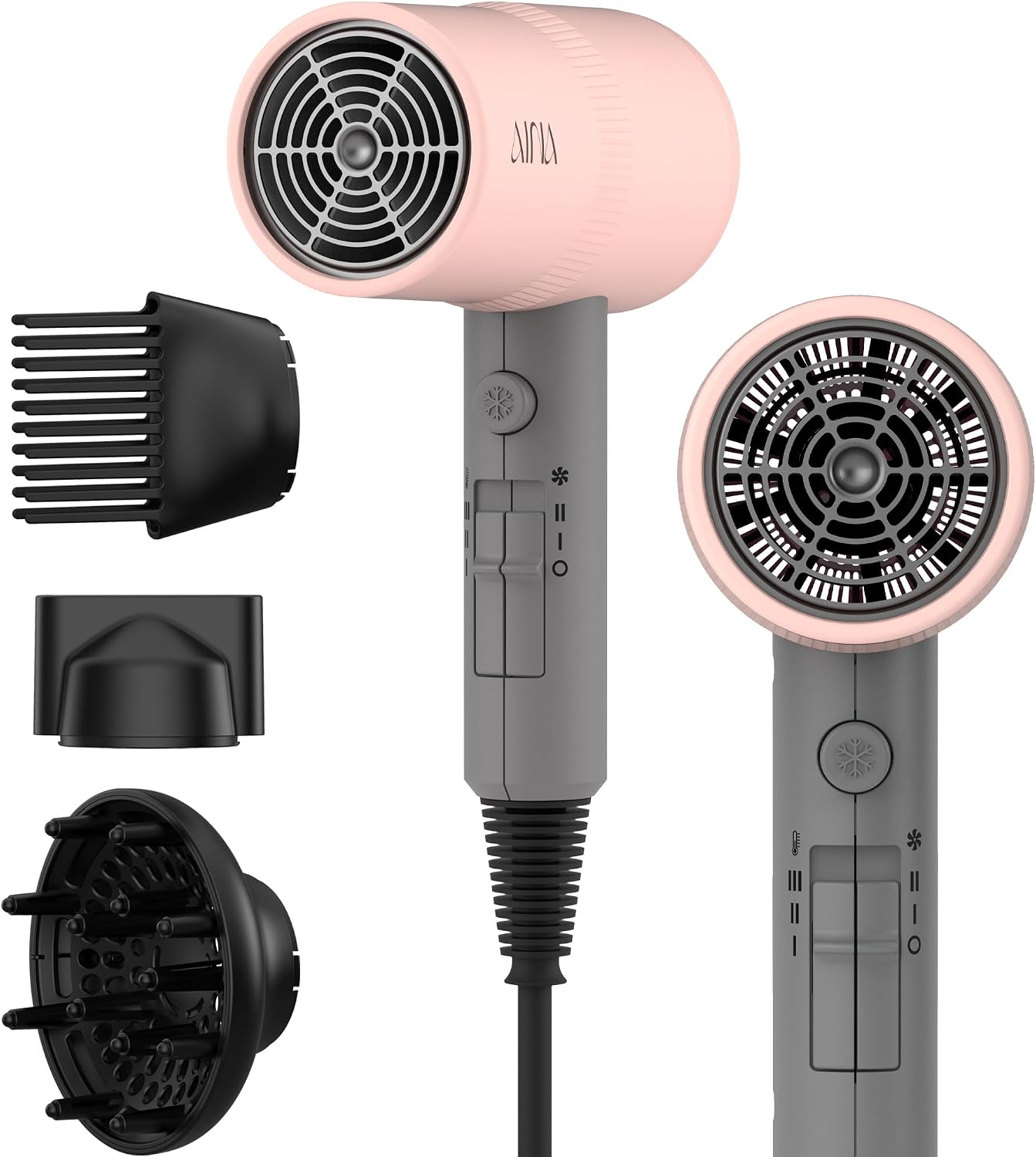 AINA Hair Dryer with Diffuser - Advanced Ionic Technology & Ceramic Coating | Fast Drying & Shine in Babe Pink 110V