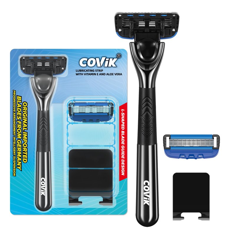 COVIK 5Blade Razor for Men with Dual Lubrication Shaving Comfortable and Smooth Shaving Razors for Men, Handle & Cartridges (Cartridges fit Razor Handles only), 2REFILLS