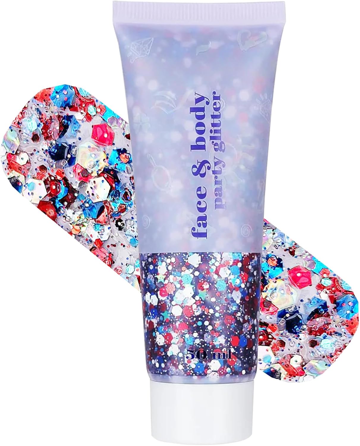 Patriotic Body Glitter Set - Red, White & Blue USA Flag Face Glitter with Glue | 4 Holographic Jars for 4th of July Outfits