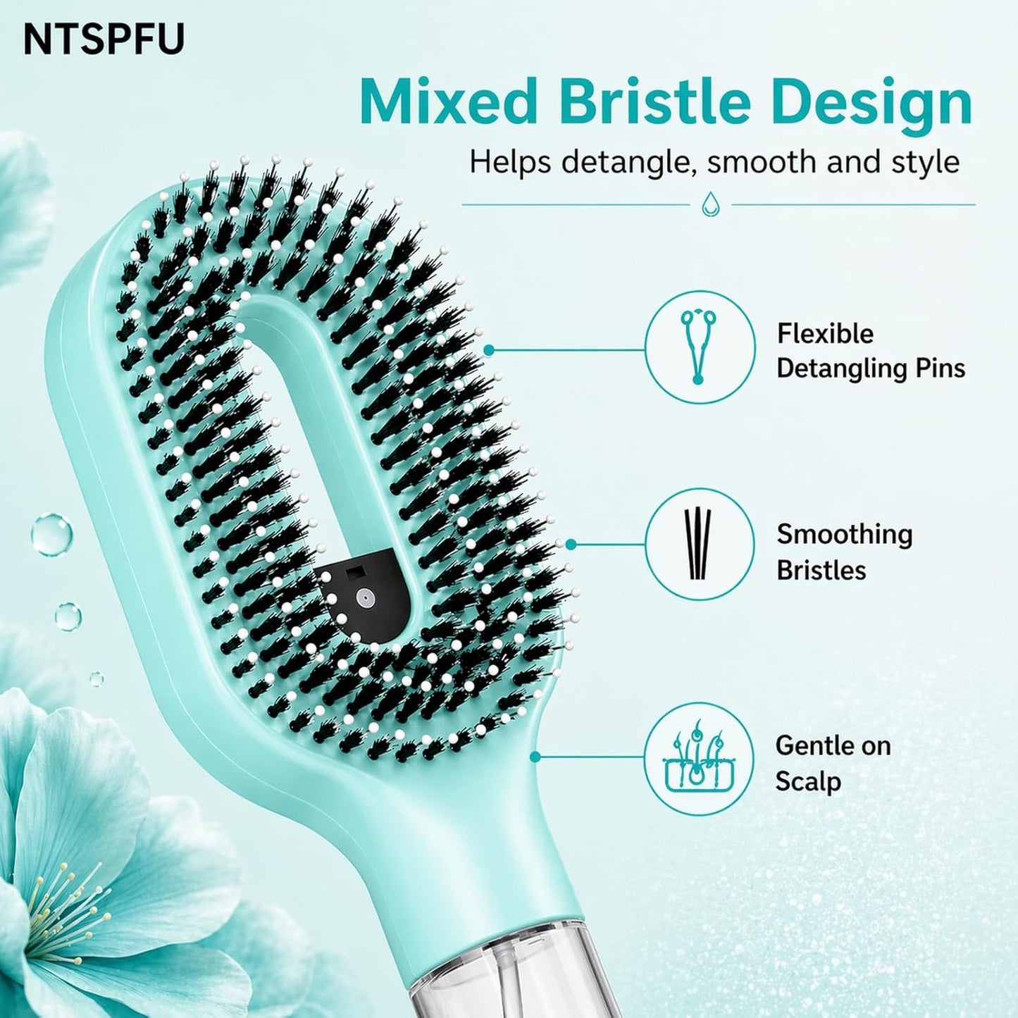 Misting Hair Brush - 2-in-1 Non-Electric Detangling Tool for Wet & Dry Hair | Anti-Frizz, Fine Mist Sprayer (Green)