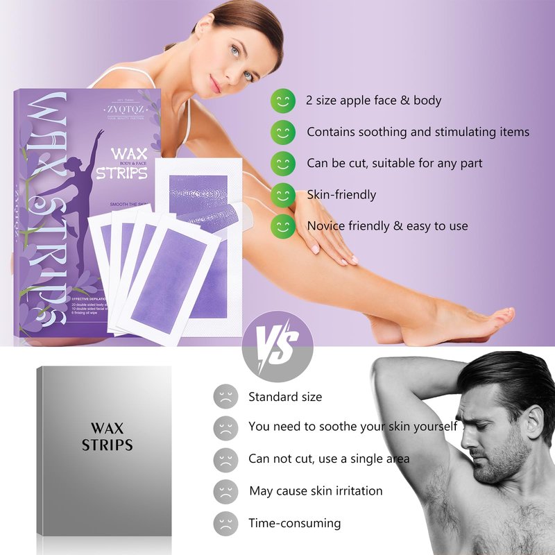 Wax Strips for Hair Removal - 60 Count (40 Body + 20 Face Strips) with 10 Soothing Oil Wipes, At-Home Waxing Kit for Women & Men - Legs, Bikini, Underarms, Face (60 Count (Pack of 1), Lemon)