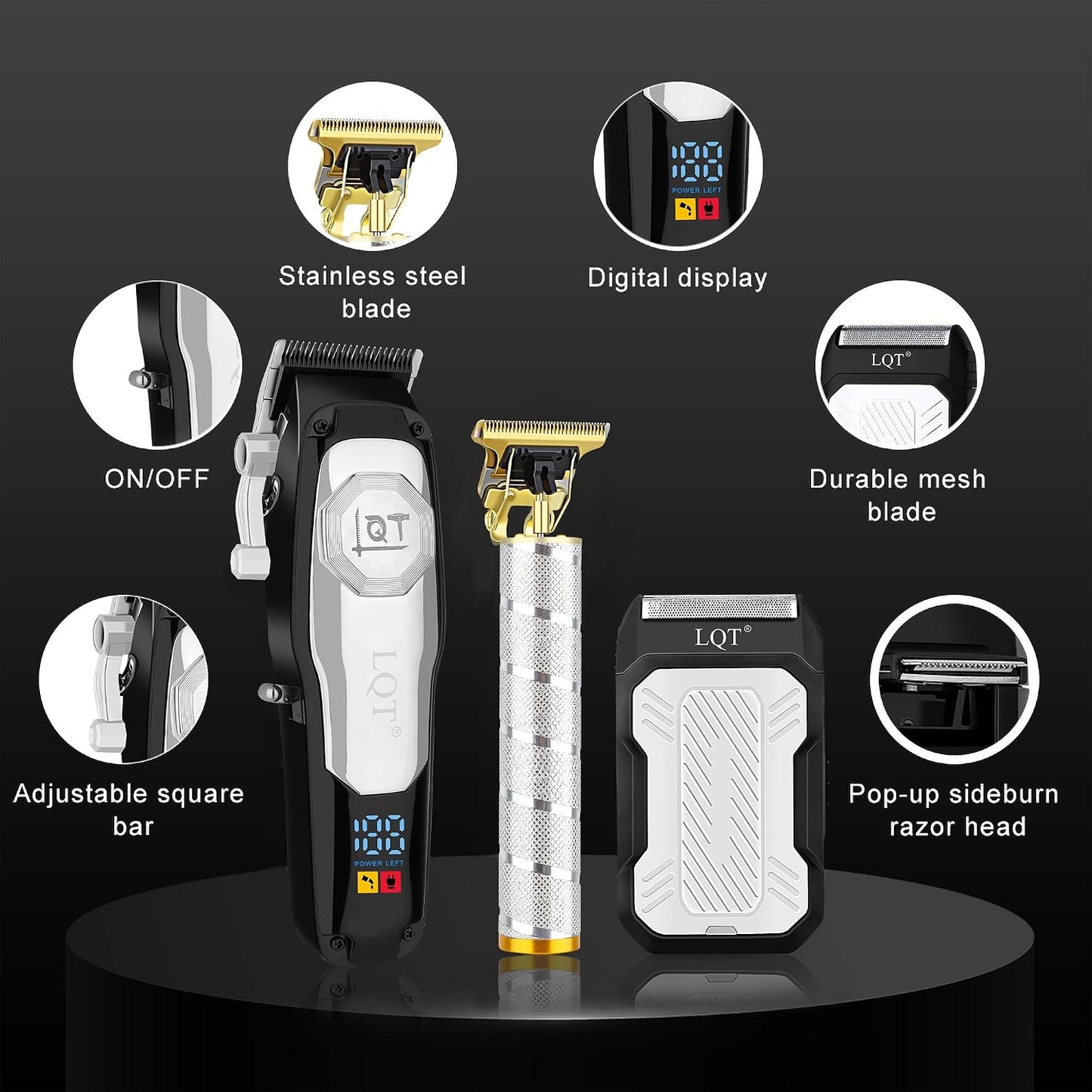 Cordless Hair Clippers & Beard Trimmer Set - LED Display, Long Battery Life | Adjustable Stainless Steel Blades, Silver