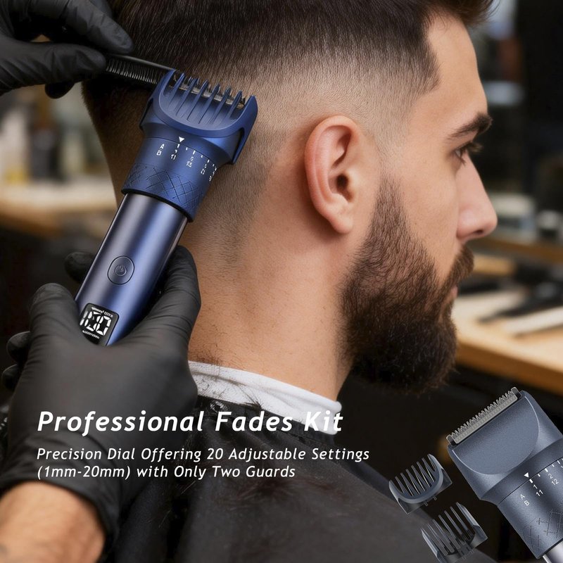Beard Trimmer and Clippers Set for Men with Foil Shaver, Professional 3-in-1 Mens Shaving Fades Kit with Nose Trimmer, IPX7 Waterproof Wet/Dry, Precise Dial Adjustable 20 Settings, USB-C Rechargeable