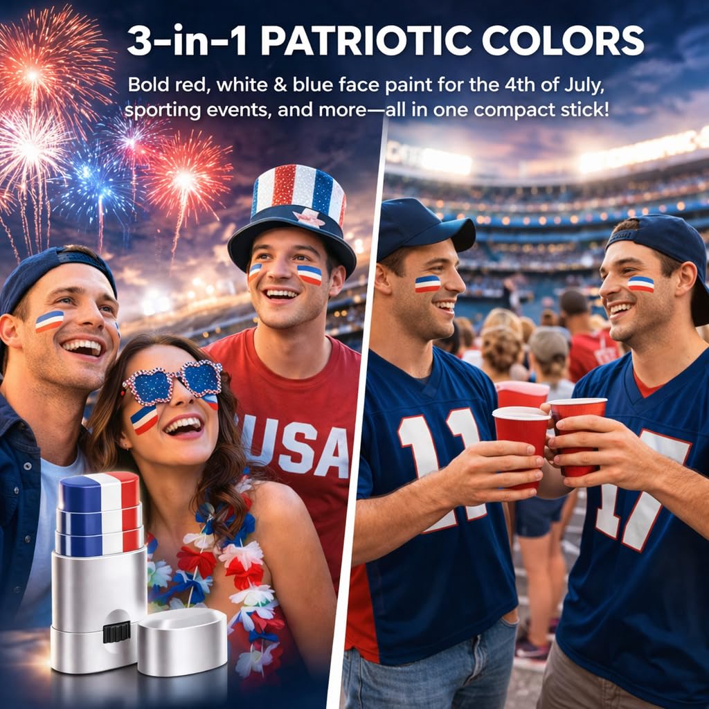 Patriotic Face Paint Stick - Red White Blue USA Flag Makeup Crayon for 4th of July | Ideal for Sports Fans & Festivals
