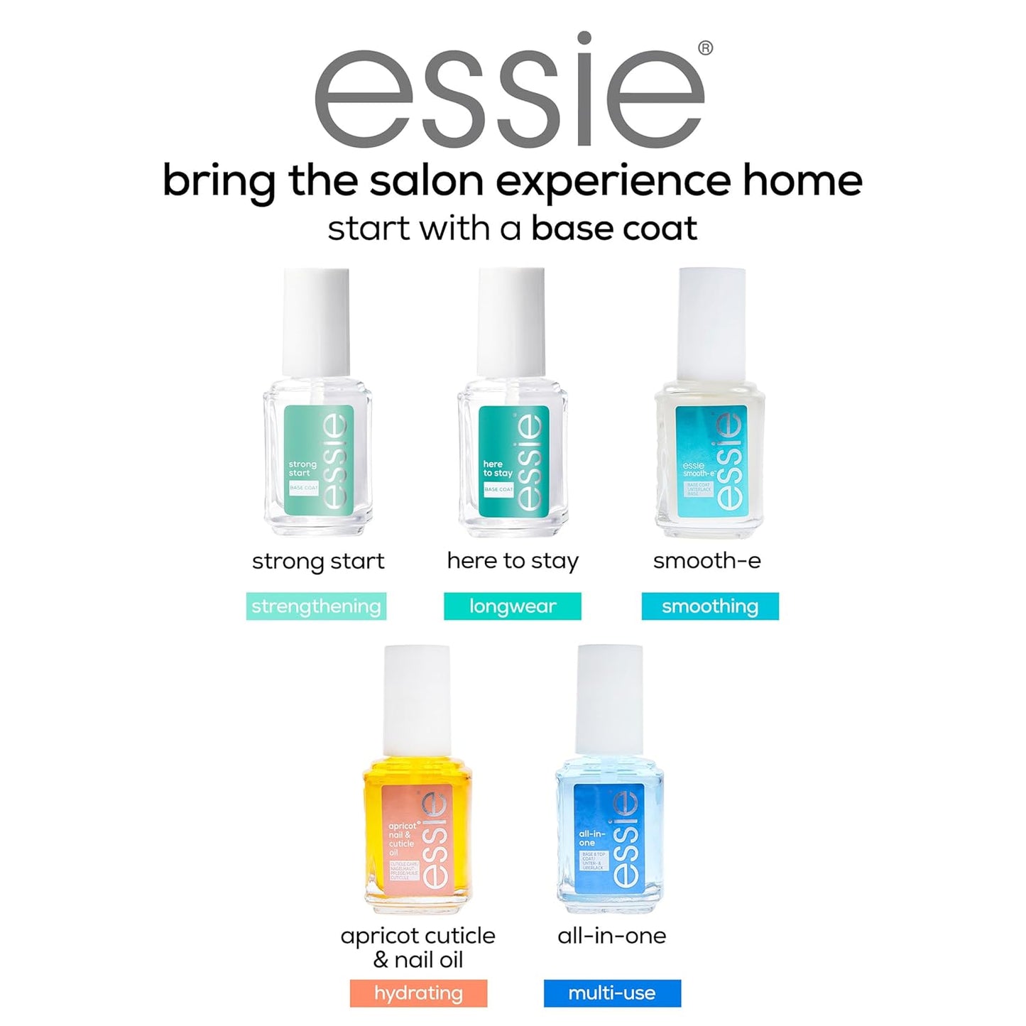 Essie Nail Care - 8-Free Vegan Base Coat for Smooth, Sleek Finish | 0.46 Fl Oz