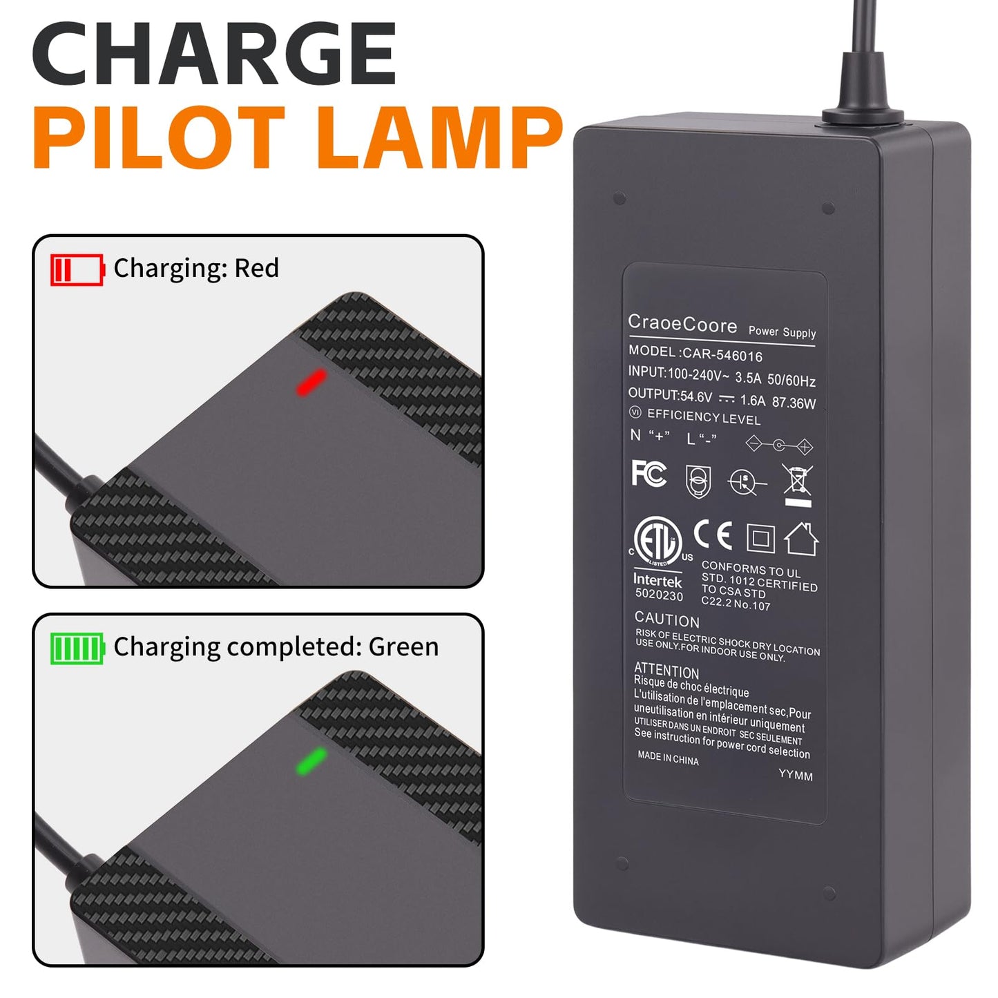 CraogeCoore 54.6V 1.6A Electric Scooter Charger for 48V Lithium Battery, 5-in-1 Plug Smart Ebike Charger Compatible with Jetson, Gotrax, Razor,Segway, Swagtron, Hiboy, Lectric XP and More