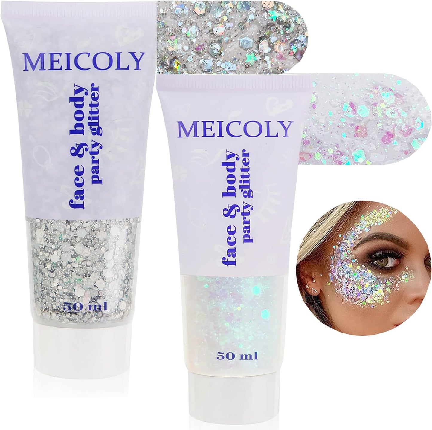 Purple and Gold Face and Body Glitter Set - Sparkly Chunky Makeup for Mardi Gras | Festival Accessories for Women and Kids