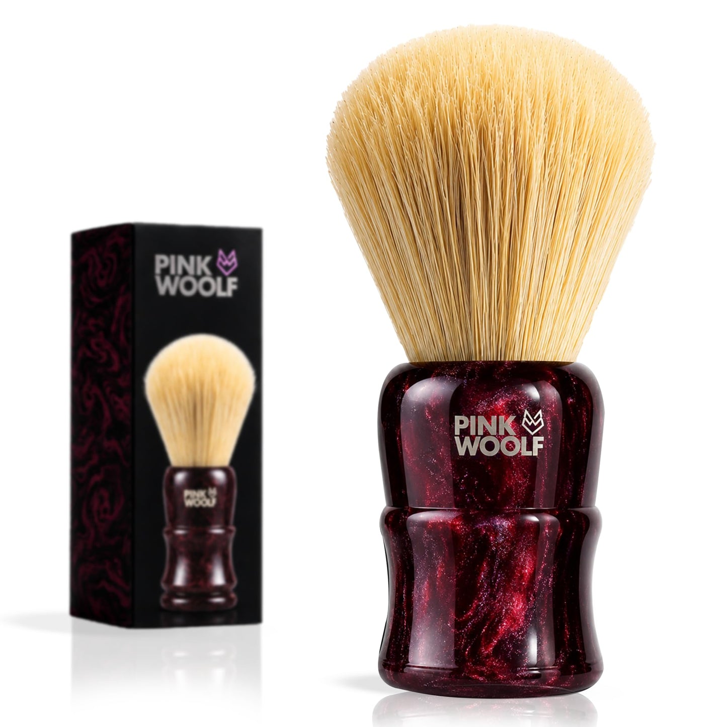 Pink Woolf Boar Shaving Brush for Men – 28mm Natural Boar Bristles, Dense Wet Shave Brush for Rich Lather, Premium Maroon Handle, Soft Face Feel for Shaving Soap & Cream