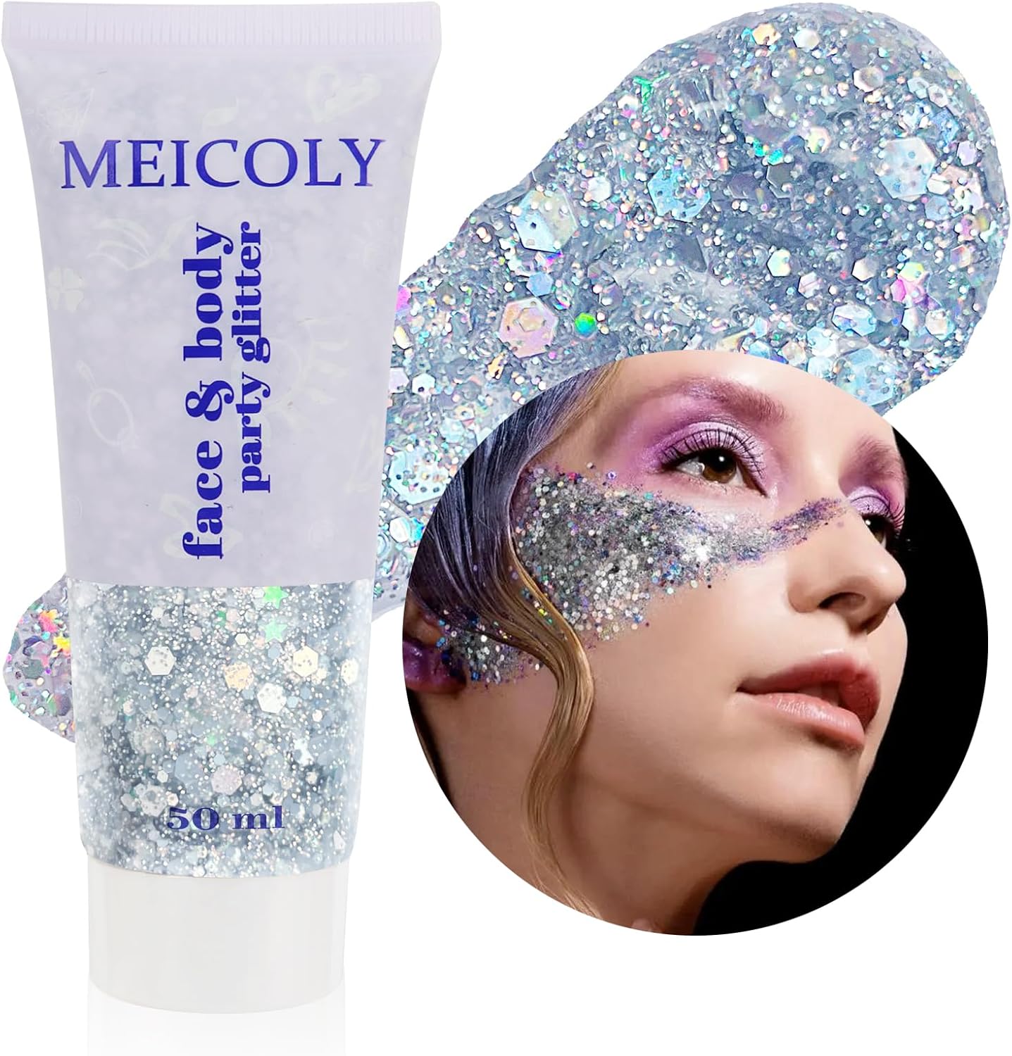 Star Shaped Red White and Blue Body Glitter Gel - 50g Patriotic Face & Hair Glitter for 4th of July Outfits