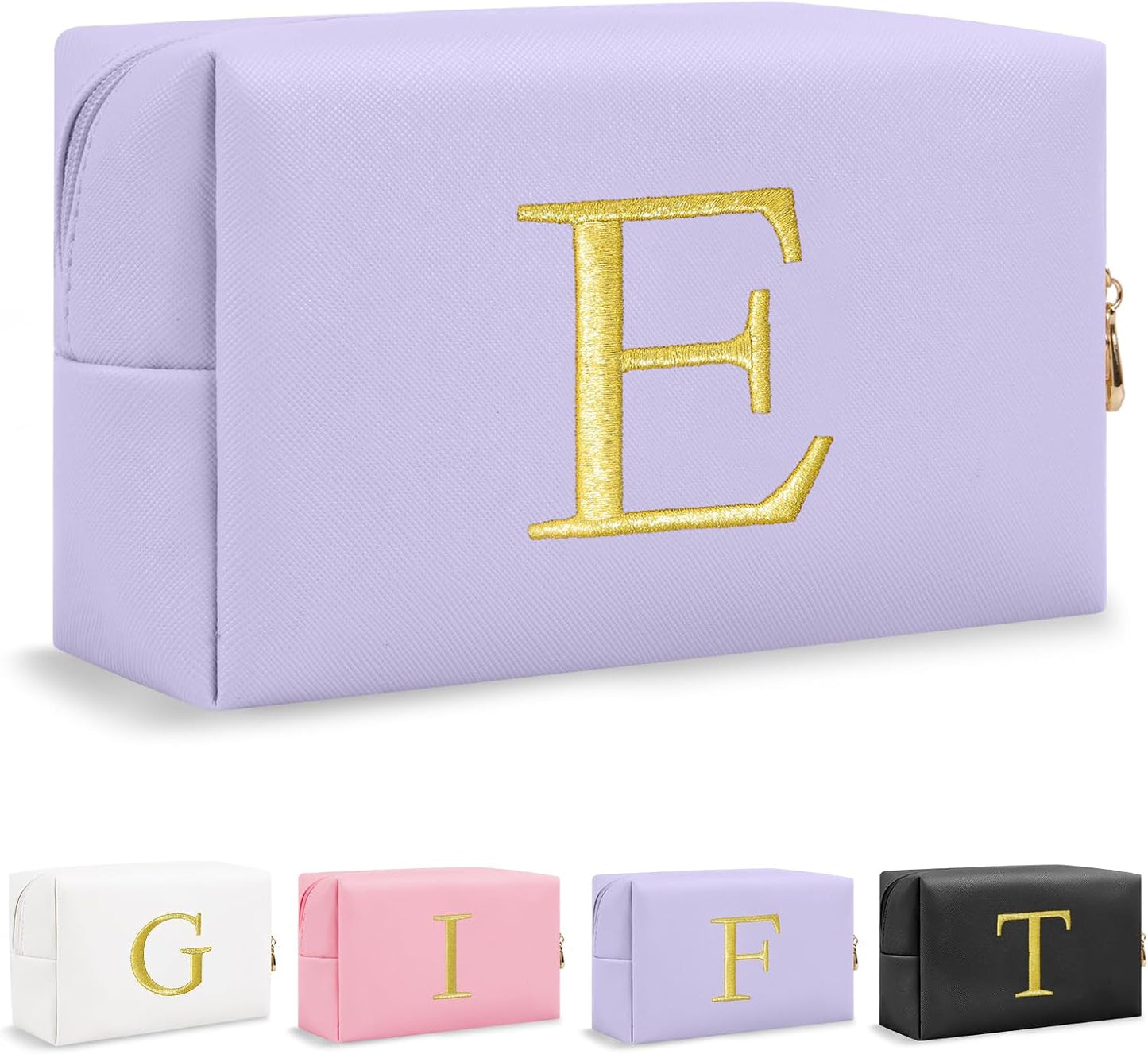 Personalized Initial Makeup Bag - Gold Embroidered Cosmetic Bag for Teens | Custom Travel Toiletry Bag (Black)