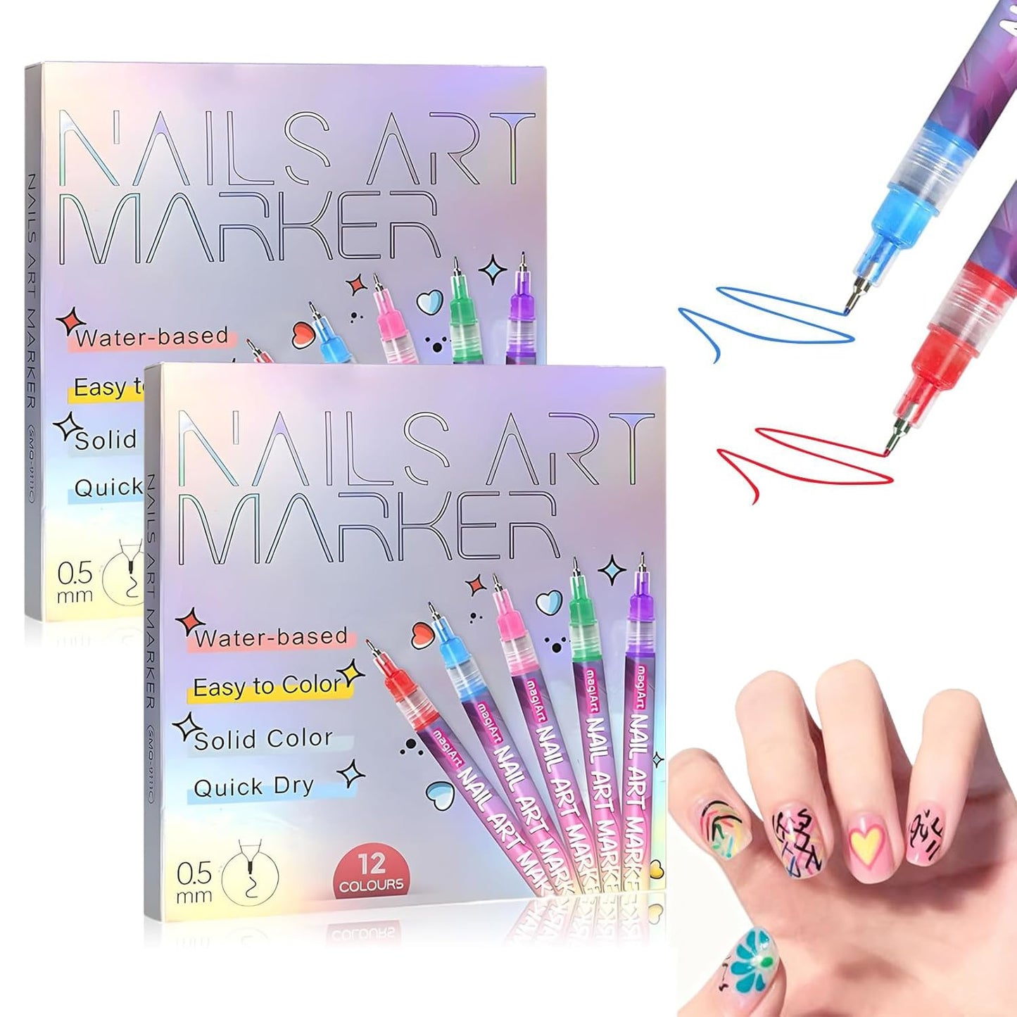 Nail Art Pens Set - 12 Waterproof Gel Nail Markers for DIY Designs | Quick-Drying Manicure Tools