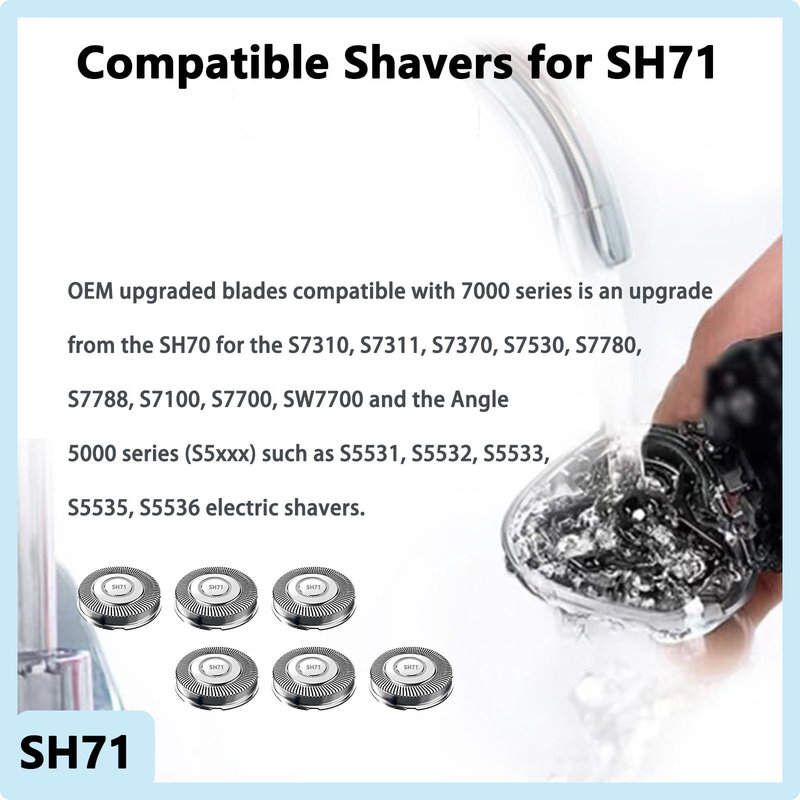 SH71 Replacement Blades for Philips Norelco Shaver Series 7000 and 5000,Upgraded SH71/52 Compatibility Double Blades for 7000 Series Replacement Heads
