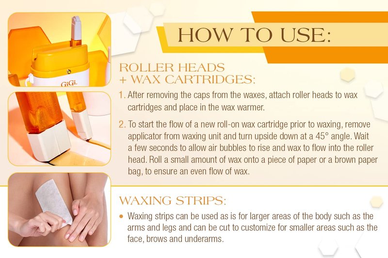 GiGi Roll On Wax Kit Refills – All-Purpose Soft Wax Roller Kit for Face & Body Hair Removal, 0.8 oz, 3 Pack
