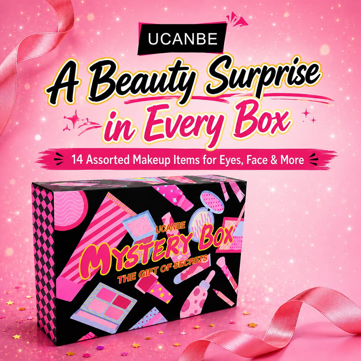 UCANBE Makeup Set Box, Assorted Makeup & Cosmetics Gift Box Worth $100, Beauty Set with Eyeshadow Palettes, Face Makeup, Glitter, Lip Products, Eye Makeup for Women